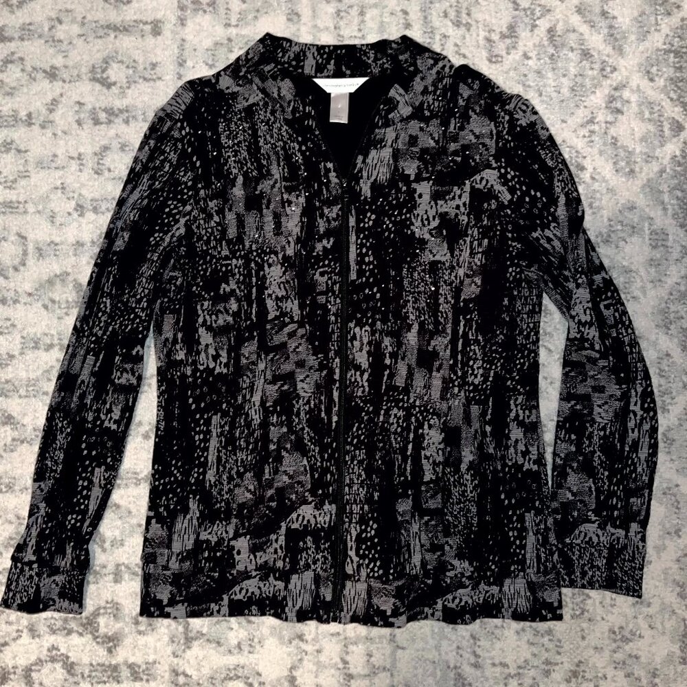 Christopher & Banks Black and Gray Full-zip Jacket with Rhinestones
